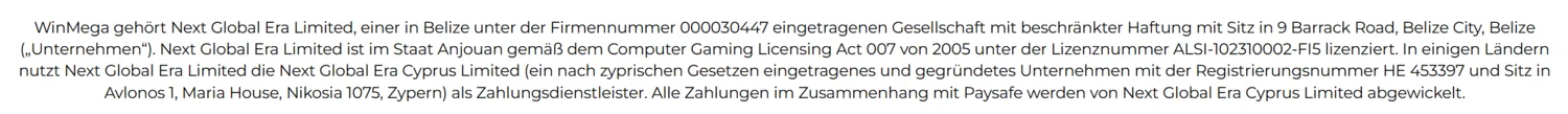 WinMega Casino Lizenz